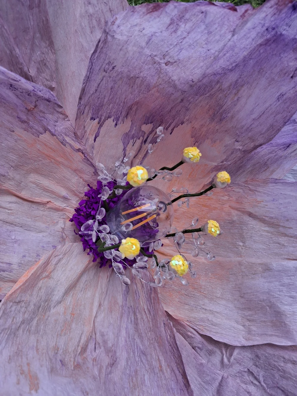 Handcrafted Large Watercolor Italian Crepe Paper Flower Hanging Lamp W/LED Bulb